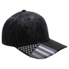 PB270 Shiny Camo Perforated US Flag Embroidery Visor. Featuring a sleek black and black design with a stylish shiny camo US flag embroidery on the visor cap