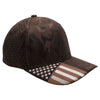 PB270 Shiny Camo Perforated US Flag Embroidery Visor. Featuring a sleek brown design with a stylish shiny camo US flag embroidery on the visor cap