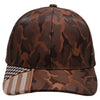 PB270 Shiny Camo Perforated US Flag Embroidery Visor. Featuring a sleek burnt orange design with a stylish shiny camo US flag embroidery on the visor cap