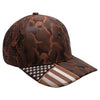 PB270 Shiny Camo Perforated US Flag Embroidery Visor. Featuring a sleek burnt orange design with a stylish shiny camo US flag embroidery on the visor cap
