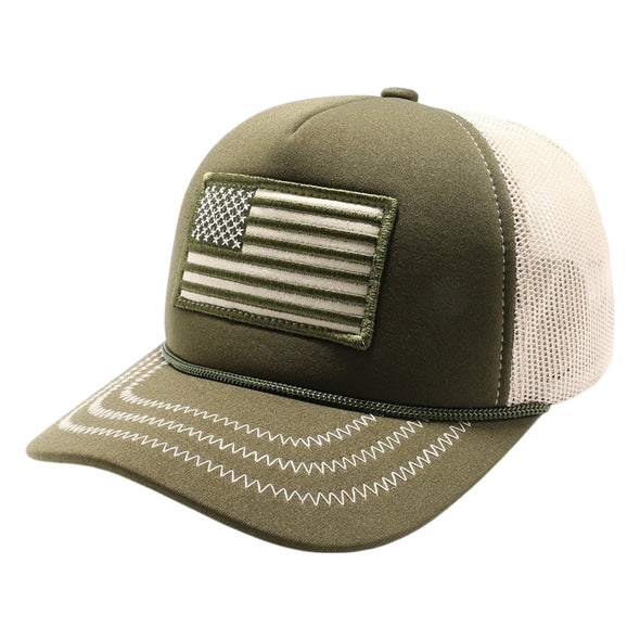 5013 Pitbull U.S. Flag Sponge Rope Trucker Hat [Dark Green/Khaki]