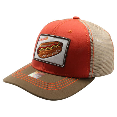 FD2 Pit Bull Amaze In Life Hot Dog Patch Trucker Hat[Orange/Khaki/D.Grey]