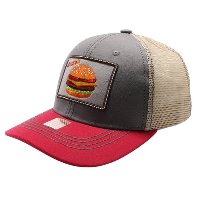 FD2 Pit Bull Amaze In Life Hamburger Patch Trucker Hat[D.Grey/Khaki/Wine]