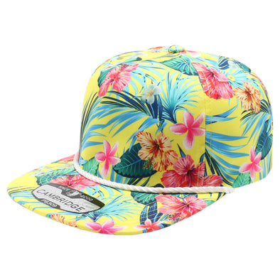 PB309 Pitbull Cambridge 5 Panel Unstructured Floral Rope Hat [Yellow]