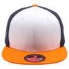 PB105 Flat Bill Tri Color Snapback [White/Navy/Orange]