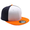 PB105 Flat Bill Tri Color Snapback [White/Navy/Orange]