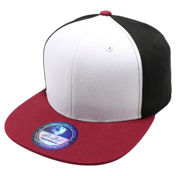 PB105 Flat Bill Tri Color Snapback [White/Black/Burgundy]