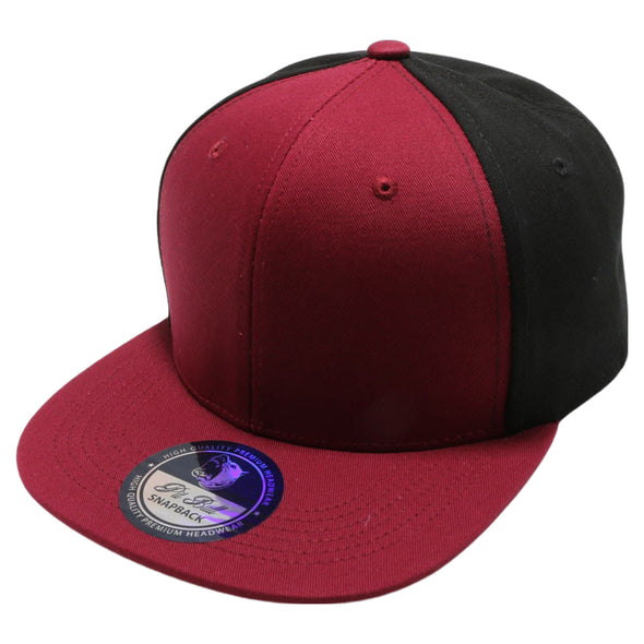 PB105 Flat Bill Tri Color Snapback [Burgundy/Black]