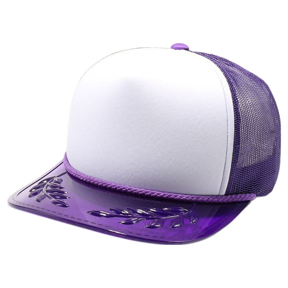 PB315 Five Panel Sponge Trucker with Transparent Bayleaf Visor [White/Purple]