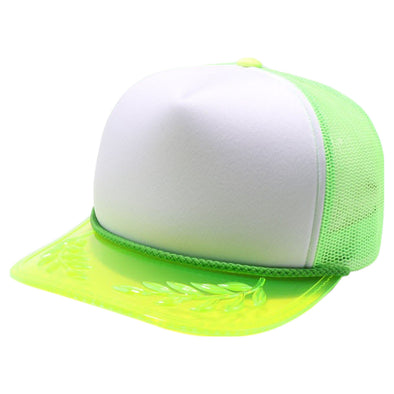 PB315 Five Panel Sponge Trucker with Transparent Bayleaf Visor [White/Neon Green]