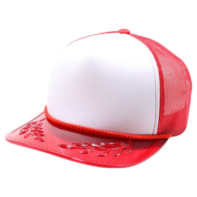 PB315 Five Panel Sponge Trucker with Transparent Bayleaf Visor [White/Red]