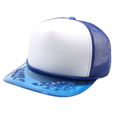 PB315 Five Panel Sponge Trucker with Transparent Bayleaf Visor [White/Royal]