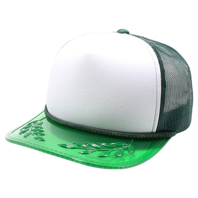 PB315 Five Panel Sponge Trucker with Transparent Bayleaf Visor [White/Dark Green]