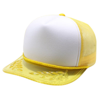 PB315 Five Panel Sponge Trucker with Transparent Bayleaf Visor [White/Yellow]