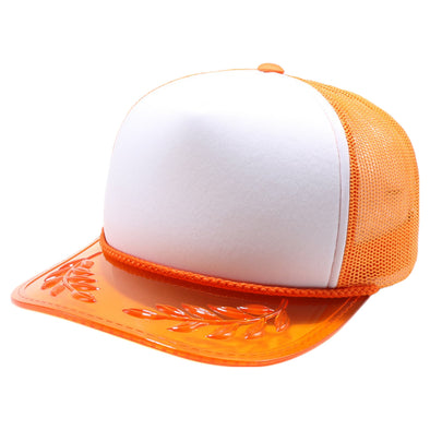 PB315 Five Panel Sponge Trucker with Transparent Bayleaf Visor [White/Orange]