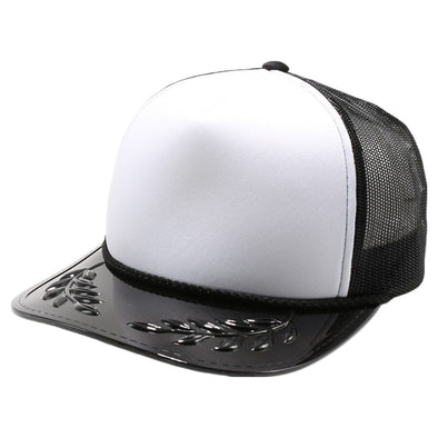 PB315 Five Panel Sponge Trucker with Transparent Bayleaf Visor [White/Black]