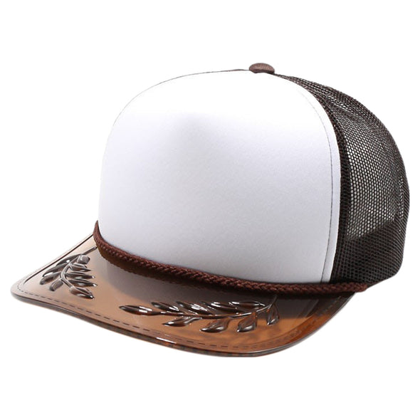 PB315 Five Panel Sponge Trucker with Transparent Bayleaf Visor [White/Brown]