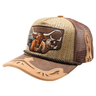 Straw Amaze In Animal Longhorn Hat (Khaki/Brown)