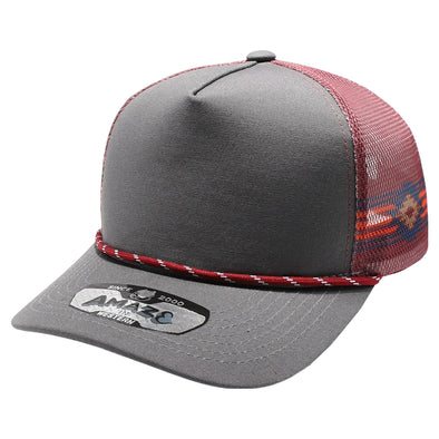 PB225W Five Panel Western Rope [Charcoal/Burgundy]