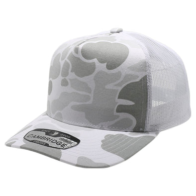 PB285M Five Panel Old School Camo High Frame Meshback [White]
