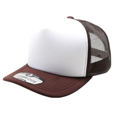 PB114 Pit Bull 5 Panel Foam Trucker Hat  [White/Brown]