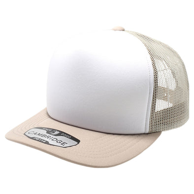 PB114 Pit Bull 5 Panel Foam Trucker Hat [White/Khaki]