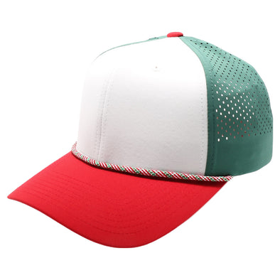 PB301T 6-Panel Cambridge Hybrid Rope Perforated [White/Green/Red]