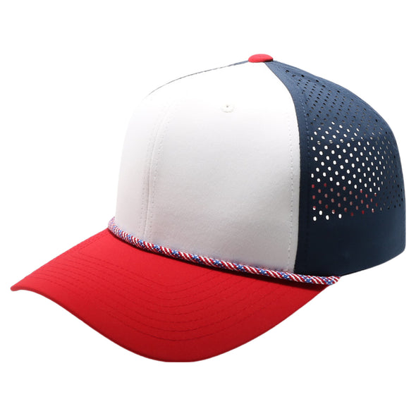 PB301T 6-Panel Cambridge Hybrid Rope Perforated [White/Navy/Red]