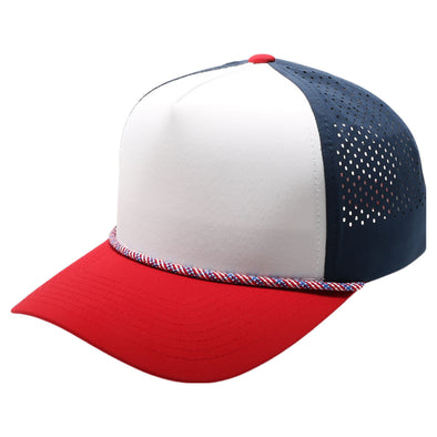 PB311T 5-Panel High Frame Rope Perforated [White/Navy/Red]