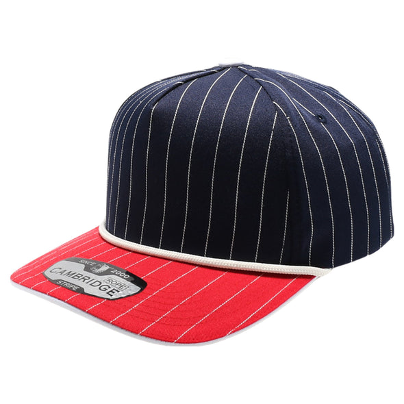 PB328R 5-Panel Pinstripe 2-Tone Snapback With Rope [Navy/Red]