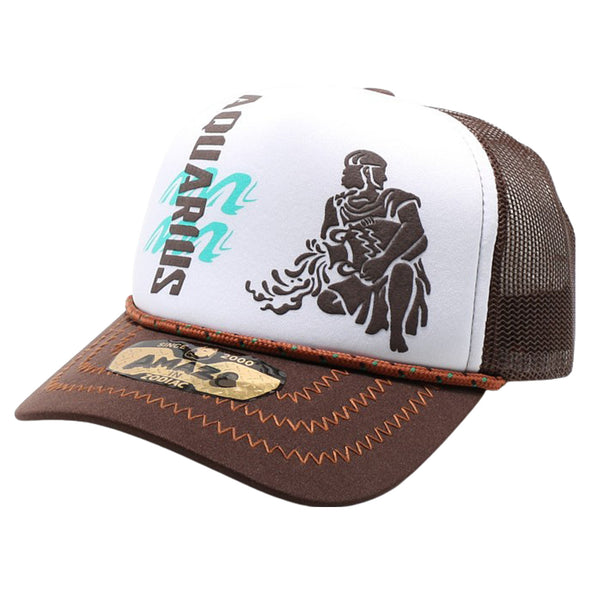 ZDAQ04 AMAZE-IN ZODIAC AQUARIUS ROPE SPONGE TRUCKER [WHITE/BROWN]