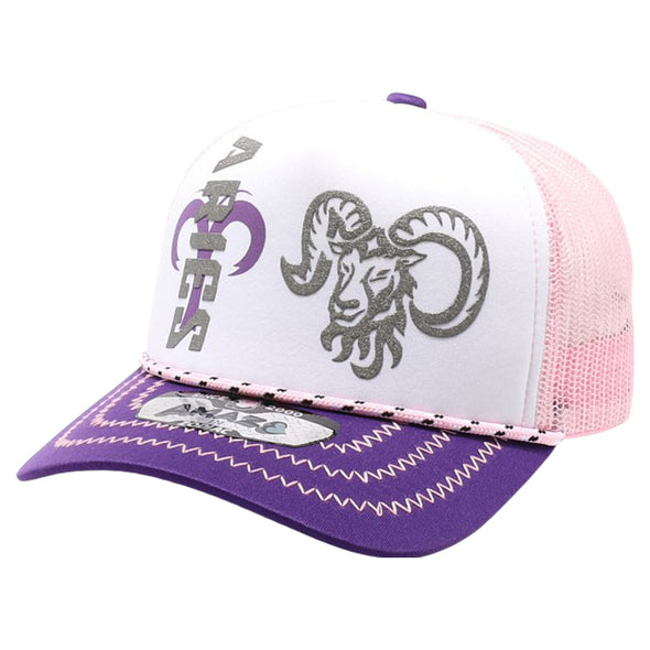 ZDAR07 AMAZE-IN ZODIAC ARIES ROPE SPONGE TRUCKER [WHITE/PURPLE/PINK]