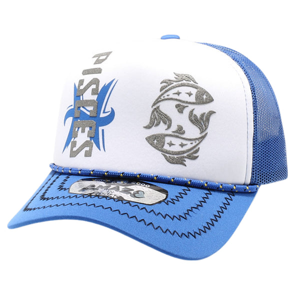 ZDPC05 AMAZE-IN ZODIAC PISCES ROPE SPONGE TRUCKER [WHITE/ROYAL]