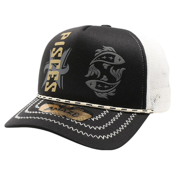 ZDPC06 AMAZE-IN ZODIAC PISCES ROPE SPONGE TRUCKER [BLACK/WHITE]