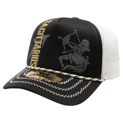 ZDSA06 AMAZE-IN ZODIAC SAGITTARIUS ROPE SPONGE TRUCKER [BLACK/WHITE]