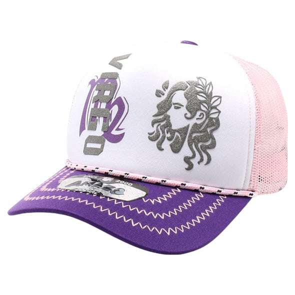 ZDVI07 AMAZE-IN ZODIAC VIRGO ROPE SPONGE TRUCKER [WHITE/PURPLE/PINK]