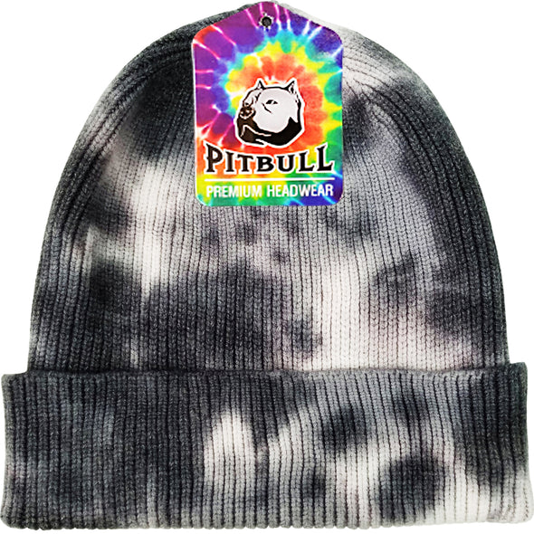 PB266 Pit Bull Tie Dye Cuffed Knit Beanie Hats [Black]