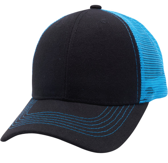 PB125 Pit Bull Curved Trucker Mesh Hats  [Black/Neon blue]