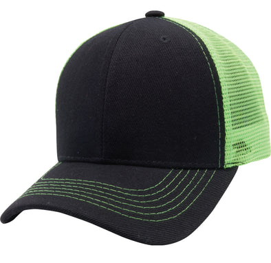 PB125 Pit Bull Curved Trucker Mesh Hats [Black/Neon Green]