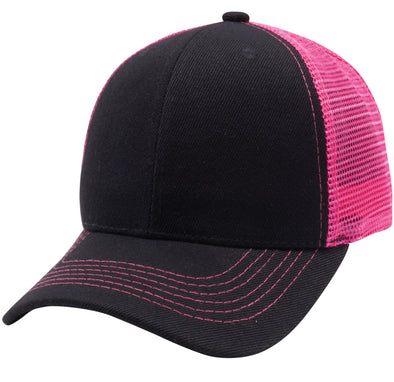 PB125 Pit Bull Curved Trucker Mesh Hats [Black/Neon Pink]