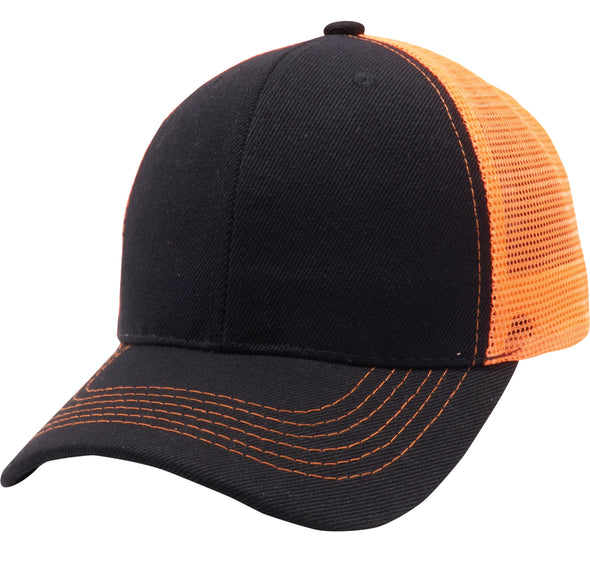 PB125 Pit Bull Curved Trucker Mesh Hats  [Black/Orange]