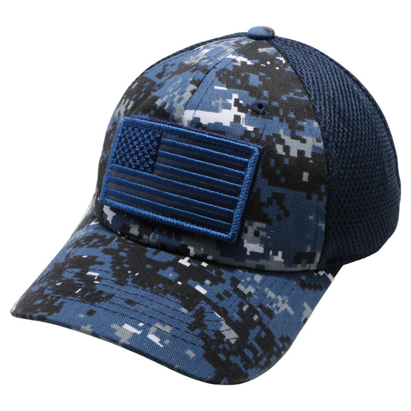 DV557  Pit Bull US Flag Velcro Patch Micro Mesh Hats [Navy D.Camo]
