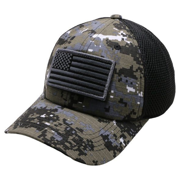 DV557 Pit Bull  US Flag Velcro Patch Micro Mesh Hats [Black D.Camo]
