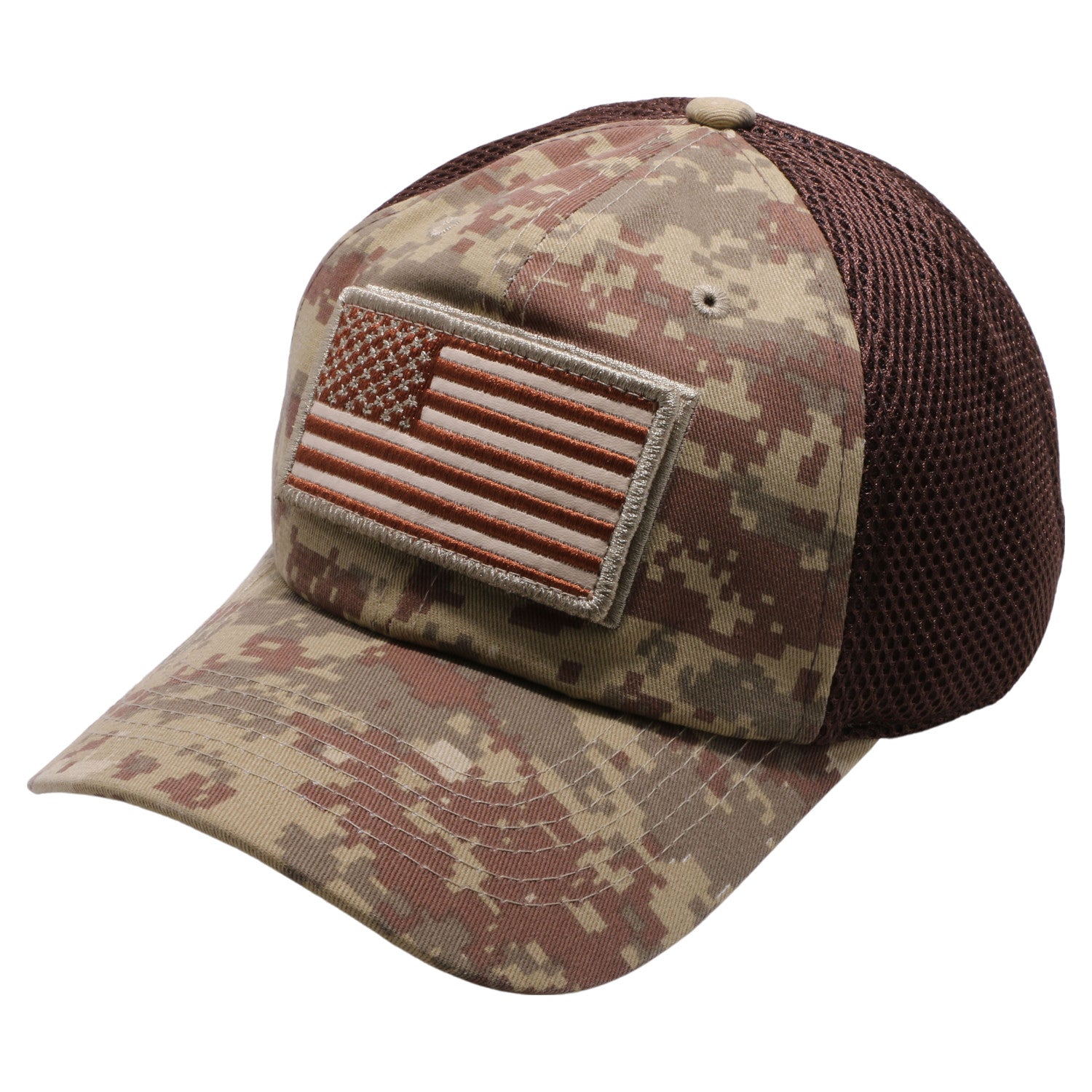 DV557 Pit Bull US Flag Velcro Patch Micro Mesh Hats [Desert