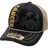 PIT BULL CAP ZDCA02 Amaze-In Zodiac Cancer Sponge Trucker, featuring a classic black and khaki sponge mesh cap design 1