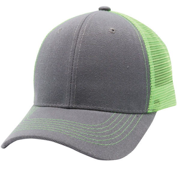 PB125 Pit Bull Curved Trucker Mesh Hats  [Charcoal/Neon Green]
