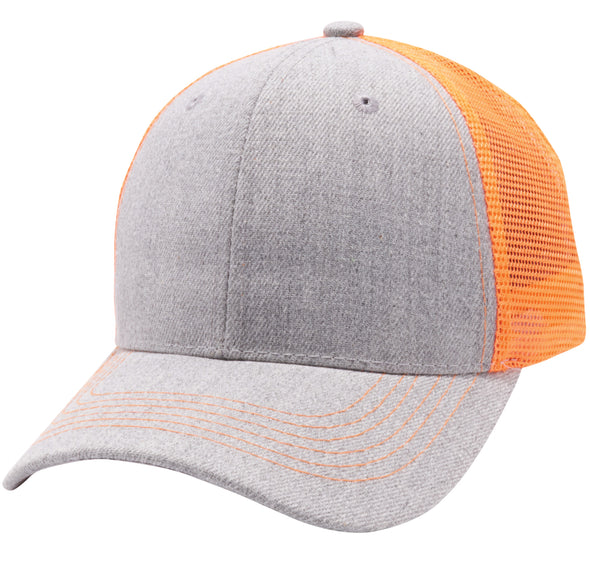 PB125 Pit Bull Curved Trucker Mesh Hats [Heather Grey/Neon Orange]