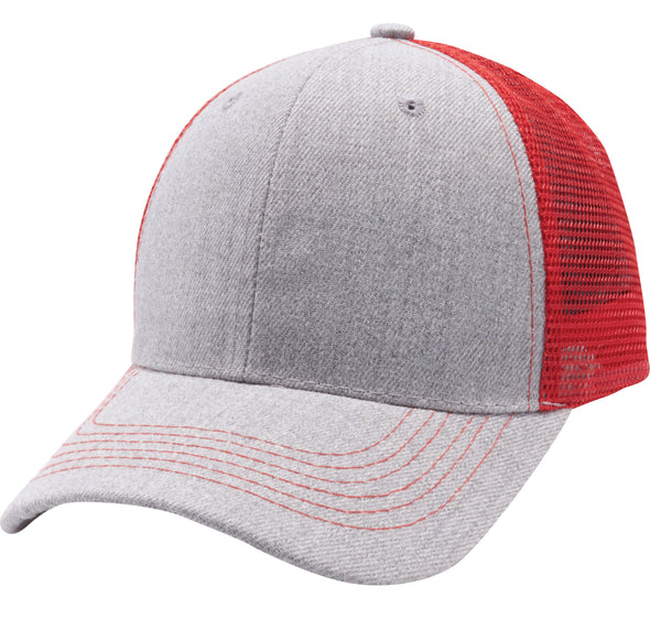 PB125 Pit Bull Curved Trucker Mesh Hats [Heather Grey/ Red]