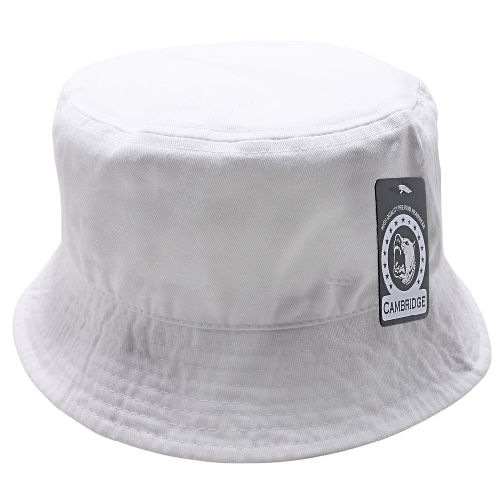 PB183 Pit Bull Plain Washed Cotton Fisherman Bucket Hats [White]