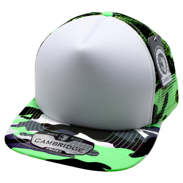 PB267 Pit Bull Cambridge Plain Neon Camo Sponge Trucker Hats  [White/N. Green camo]
